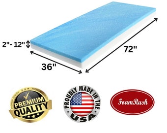 36" x 72" Gel Memory Foam, High Density Upholstery Foam, Bench Cushion Replacement, Seat Replacement, Foam Rubber Padding, Foam Sheet