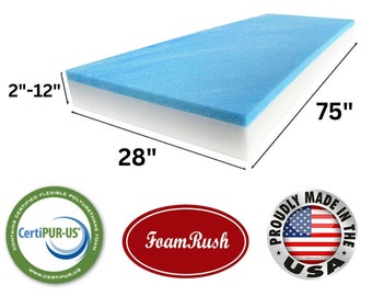 28" x 75" RV Bunk Gel Memory Foam Insert with High Density Upholstery Foam, Bench Cushion, Seat Cushion Replacement, Foam Pad, Foam Sheet