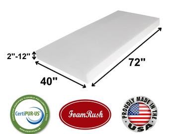 40" x 72" RV Bunk High Density Foam Insert, Upholstery Foam, Bench Cushion, Seat Cushion Replacement, Foam Pad, Foam Sheet, Firm Support