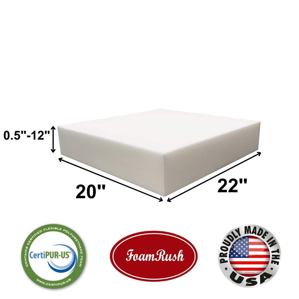 Coussin en mousse d'ameublement haute densité 20 x 22 po (coussin de chaise en mousse carrée pour chaises de salle à manger, remplacement du coussin de siège de fauteuil roulant) toutes les tailles