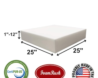 25" x 25" High Density Upholstery Foam Cushion (Chair Cushion Square Foam for Dining Chairs, Wheelchair Seat Cushion Replacement)