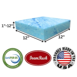 12&quot; x 12&quot; Memory Foam Seat Cushion (Cushion Seat Replacement) Made in USA all sizes 1&quot; - 12&quot;