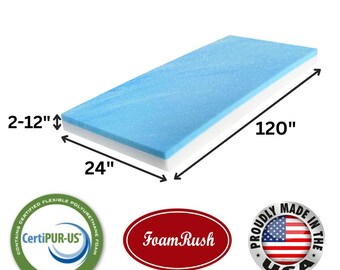 24" x 120" Gel Memory Foam, High Density Upholstery Foam, Bench Cushion Replacement, Seat Replacement, Foam Rubber Padding, Foam Sheet