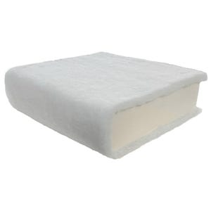 May include: A rectangular, white, foam-like object with a soft, textured exterior and a light cream-colored interior. The object appears to be a cushion or padding, possibly for furniture or packaging.