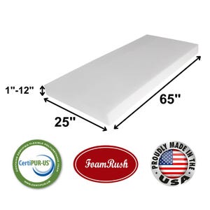 25" x 65" High Density Upholstery Foam Cushion (Chair Cushion Square Foam for Dining Chairs, Wheelchair Seat Cushion Replacement)