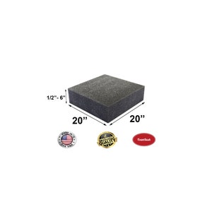 May include: A 20 inch by 20 inch square piece of gray foam, 1/2 inch thick. The foam is made in the USA and is of premium quality.