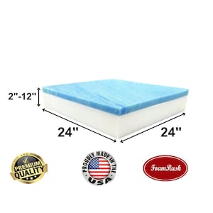 24" x 24" Gel Memory Foam, High Density Upholstery Foam Seat Cushion Replacement, Dining Chair, Wheelchair Cushion, Foam Rubber Padding