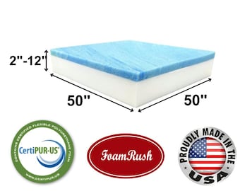50" x 50" Gel Memory Foam with High Density Upholstery Foam, Seat Cushion Replacement, Foam Rubber Padding