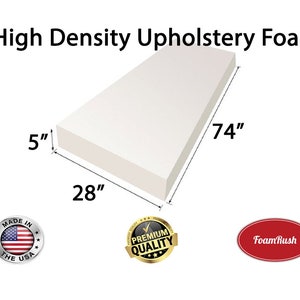 Foamma 5 x 24 x 26 High Density Upholstery Foam Padding, Thick-Custom Pillow, Chair, and Couch Cushion Replacement Foam, Craft Foam Upholstery