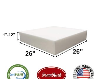 26" x 26" High Density Upholstery Foam Cushion (Chair Cushion Square Foam for Dining Chairs, Wheelchair Seat Cushion Replacement)