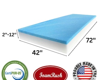 42" x 72" RV Bunk Gel Memory Foam Insert with High Density Upholstery Foam, Bench Cushion, Seat Cushion Replacement, Foam Pad, Foam Sheet