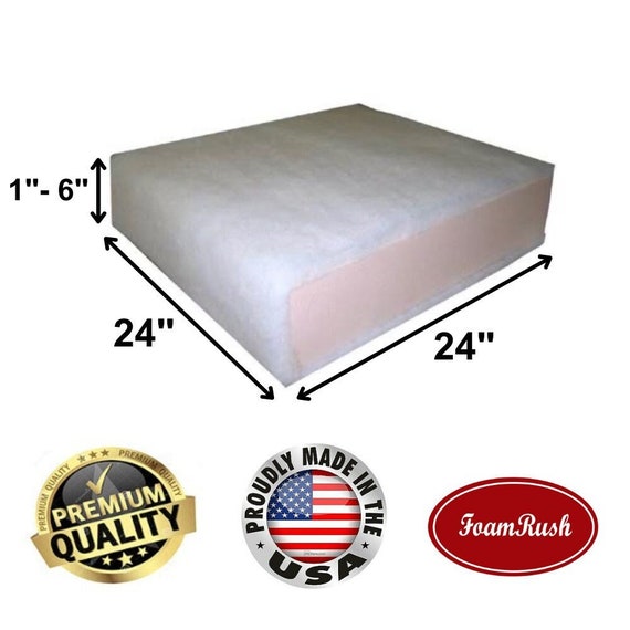 24 X 24 Seat Cushion Foam With Batting/ Dacron cushion Seat Replacement  Made in USA All Sizes 1 6 