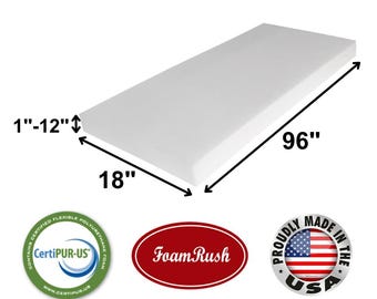 FoamRush 18&quot; x 96&quot; High Density Upholstery Foam Cushion (Seat Replacement, Upholstery Sheet, Foam Padding) Made in USA Fast Shipping