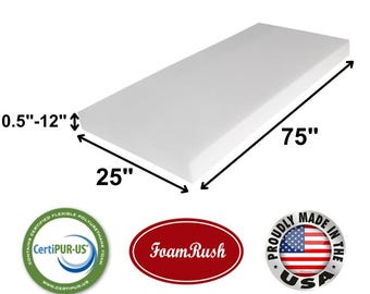 25" x 75" High Density Upholstery Foam Cushion (Chair Cushion Square Foam for Dining Chairs, Wheelchair Seat Cushion Replacement)