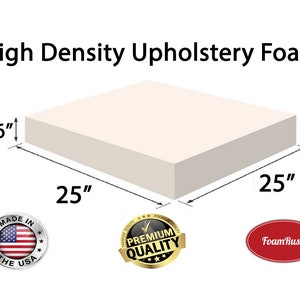 25" x 25" High Density Upholstery Foam Cushion (Chair Cushion Square Foam for Dining Chairs, Wheelchair Seat Cushion Replacement)