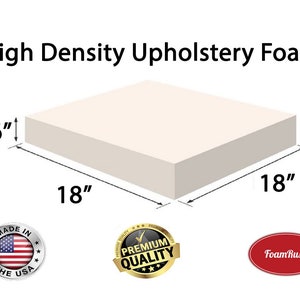 FoamRush 18" x 18" High Density Upholstery Foam Cushion (Chair Cushion Square Foam for Dinning Chairs, Wheelchair Seat Cushion Replacement)