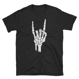 Devil Sign of the Horns Skeleton Hand Rock On Scary Halloween Short-Sleeve Unisex T-Shirt