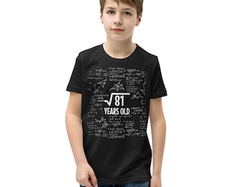 Racine carrée de 81 T-shirt à manches courtes pour enfant, 9 ans, cadeau 9e anniversaire
