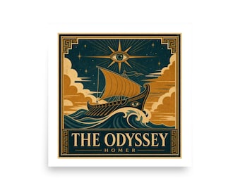 Bookish Wall Art, The Odyssey Poster, Homer Classic Literature, Greek Ship Decor