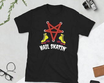 Camiseta unisex de manga corta Hail Skatin Satan Punk Skating Roller Derby
