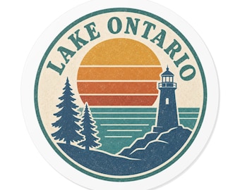Lake Ontario Lighthouse Sticker | Round Vinyl Lake Scene Sticker