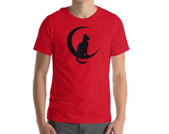 Cat and Crescent Moon – Minimalist Witchy Celestial Unisex t-shirt