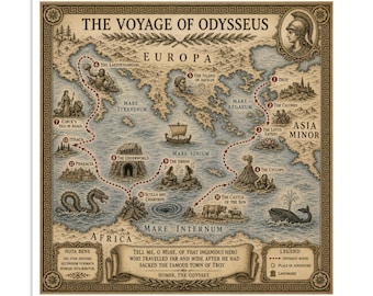 Greek Mythology Wall Art, Odysseus Voyage Poster, Ancient Ship Nautical Print