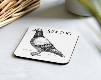Stay Coo Bird Lover Gift for Birders Pigeon Cork-back coaster