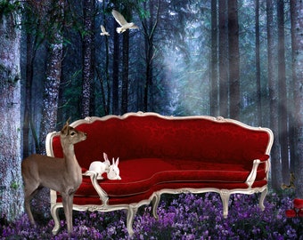 Snow White in forest with animals | Digital Backdrop