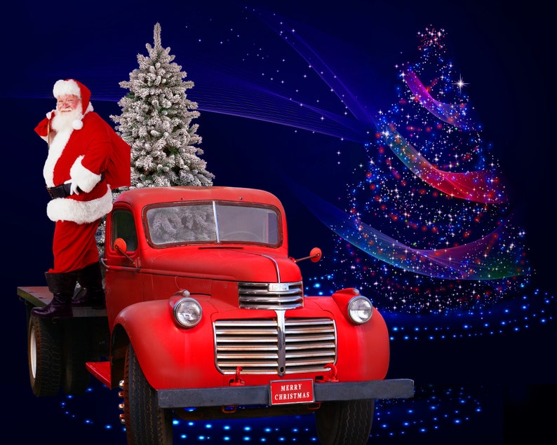Santa and Red Truck Digital Backdrop Merry Christmas - Etsy