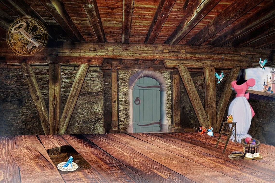 Cinderella Attic Overlooking Royal Palace Digital Cinderella Backdrop