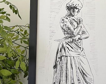 Original Linocut Print "ELEGANCE & IRON" 12 by 18 Inches