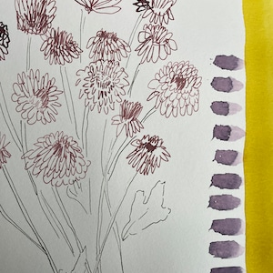Original Sketch Painting Flowers Ink 9x12