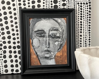 Originalkonst Gyllene kvinna Blandteknikmålning 8x10