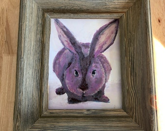 ORIGINAL Lilac Bunny Mixed Media Painting 9x12