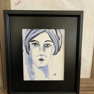 Original Art Blue Woman Acrylic Painting 8x10
