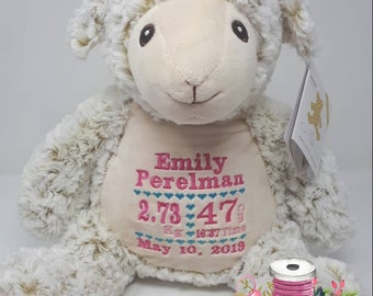 Embroidered Birth Stats Stuffed Animal: Personalized Newborn Gift