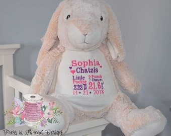 Personalized Bunny Plush: Embroidered Birth Announcement Gift