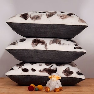 Uan Wool:  Blackface & Texel Wool Cushion with Grey Reverse.