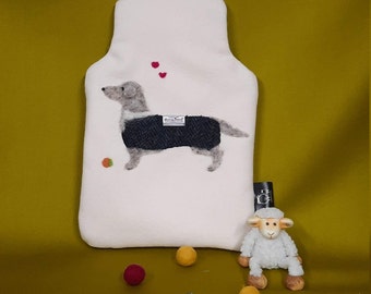 Uan Wool: Wool Hot Water Bottle Cover Harris Tweed Sausage Dog, Cosy Dog