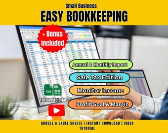 Small Business Bookkeeping Spreadsheet, Google Sheets & Excel (Digital Download