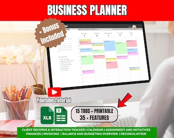Business Planner, CRM, Bookkeeping, Invoice Tracker, accounting , Budget Spreadsheet, sales taxes , income plan, Excel Template