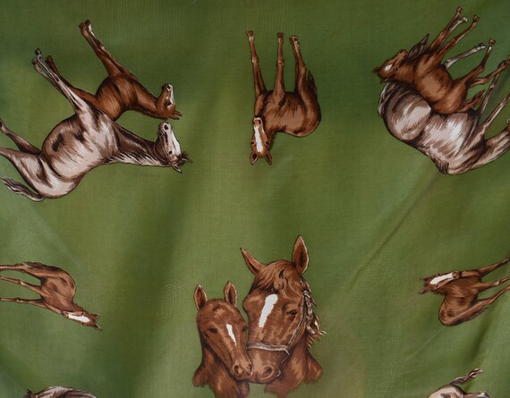 Vintage Satin Scarf Horses Equestrian Green and B… - image 3