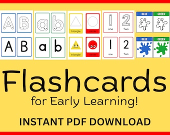 Early Learning Flashcard Bundle: ABC, Numbers, Shapes, Colors (PDF Download)