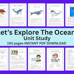 Ocean Unit Study, nature study, printables, worksheets, marine life, curriculum, homeschool, PDF, elementary science, STEM, educational