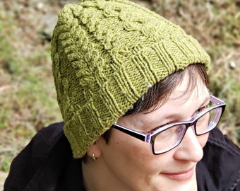 Towline Cabled Hat Adult/ Youth PDF Knitting Pattern in Worsted/ Aran Weight