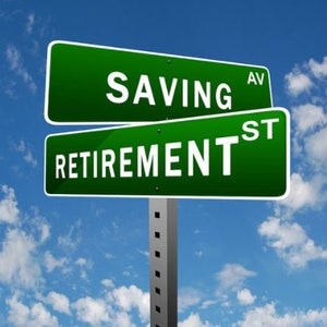 May include: Green street signs with white text. The top sign reads "Saving AV" and the bottom sign reads "Retirement ST".