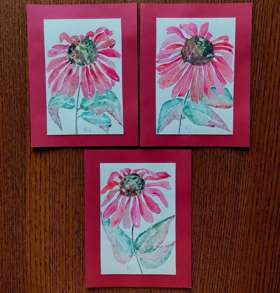 Hand Painted Original Watercolor Greeting Cards Set of 3, Handmade ...