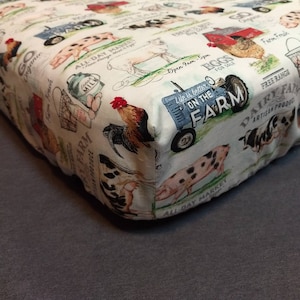 Fitted Crib Sheet Pack &#39;n Play Pillowcases Barnyard Animals Cotton Tractor Cow Sheep Pig Chicken Rooster Barn Eggs Milk Farmer