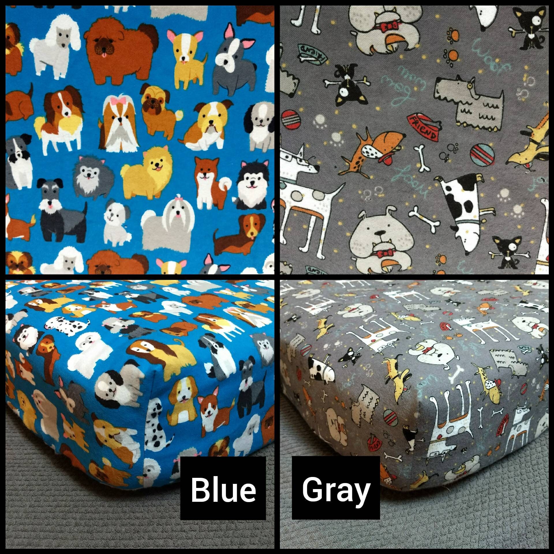 Fitted Crib Sheet Whimsical Dogs Flannel Toddler Pillowcase Etsy